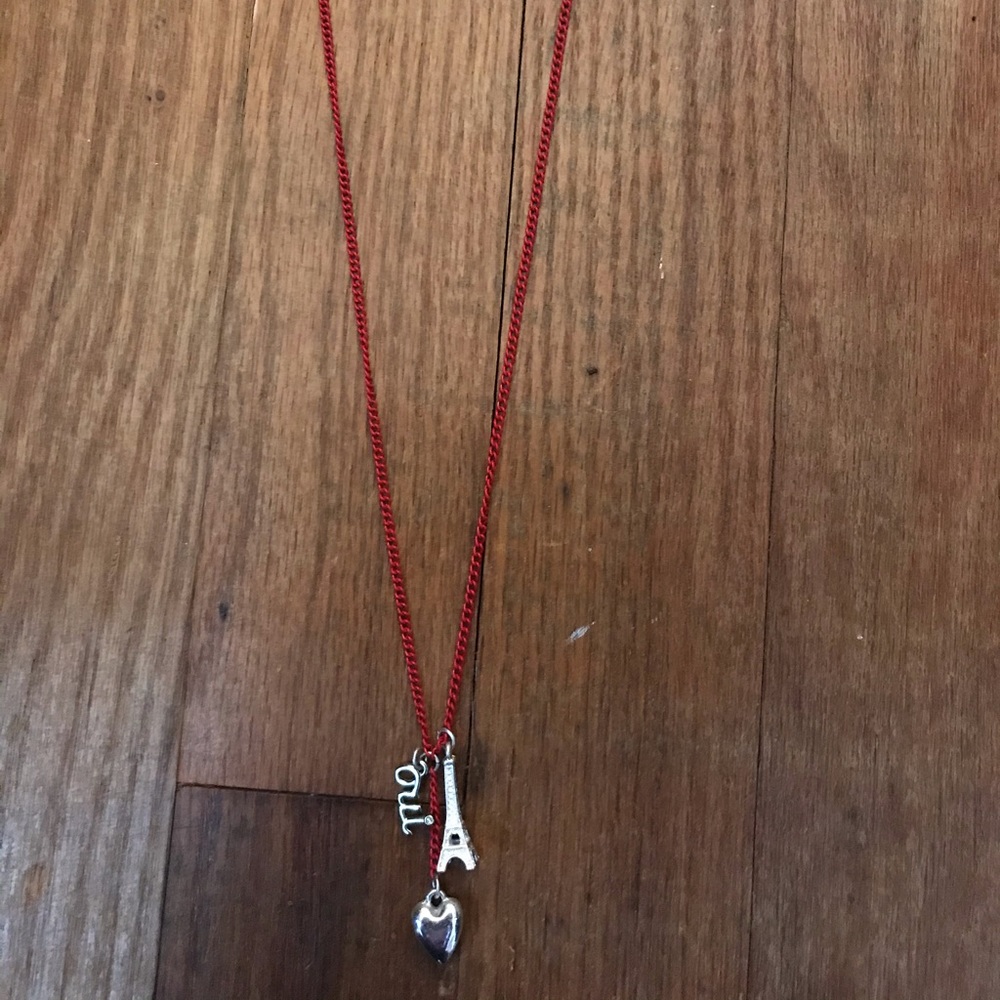 Red Chained Paris Charm Necklace